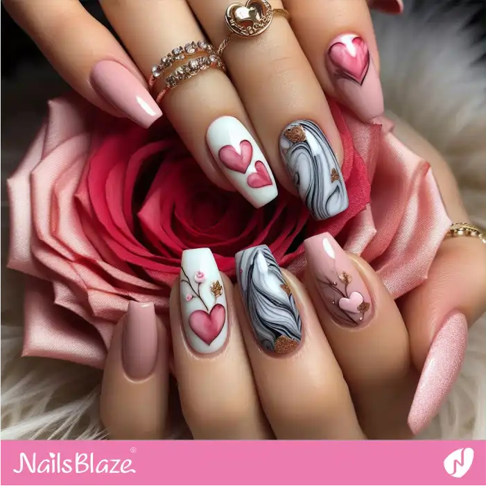 Gray Marble Design for Valentine Nails | Valentine Nails - NB2338